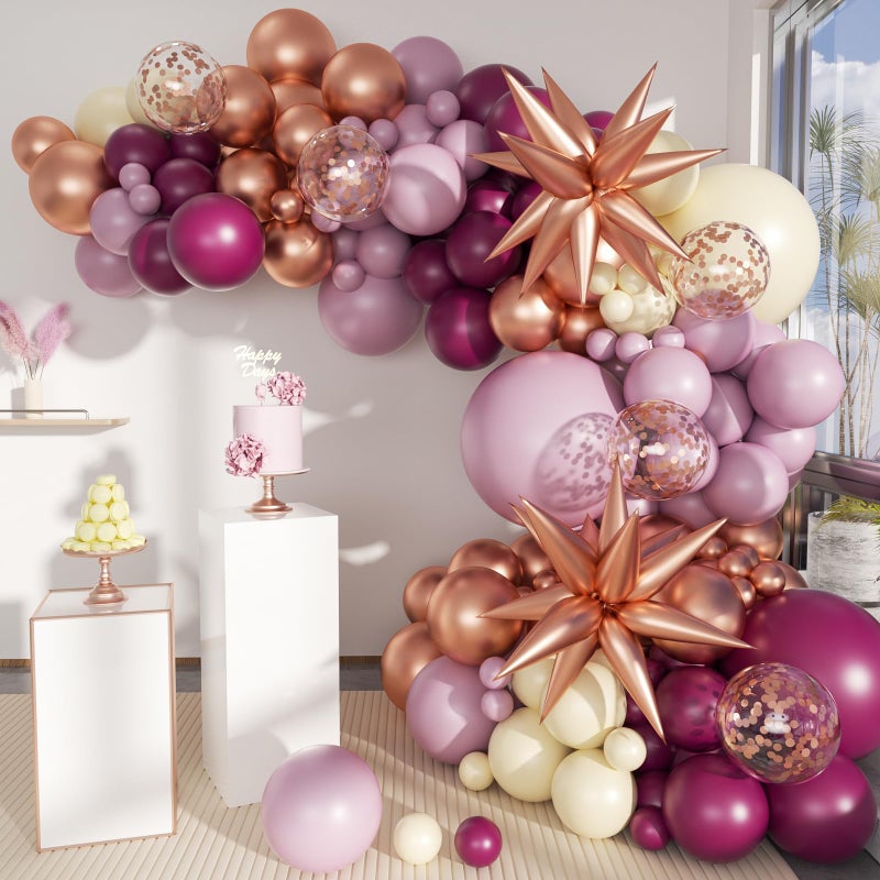 MEBAY Dusky Purple Plum and Beige Balloon Arch Kit, 156Pcs Boho Dark Purple White Balloon Garland for Birthday Party Baby Shower Bridal Wedding - Image 1