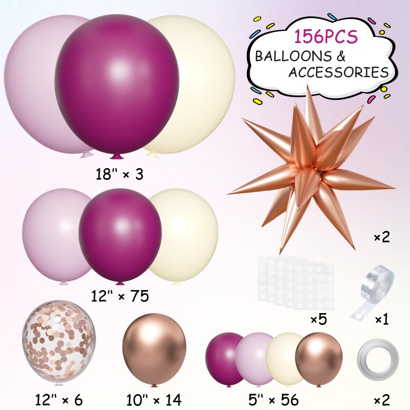 MEBAY Dusky Purple Plum and Beige Balloon Arch Kit, 156Pcs Boho Dark Purple White Balloon Garland for Birthday Party Baby Shower Bridal Wedding - Image 2