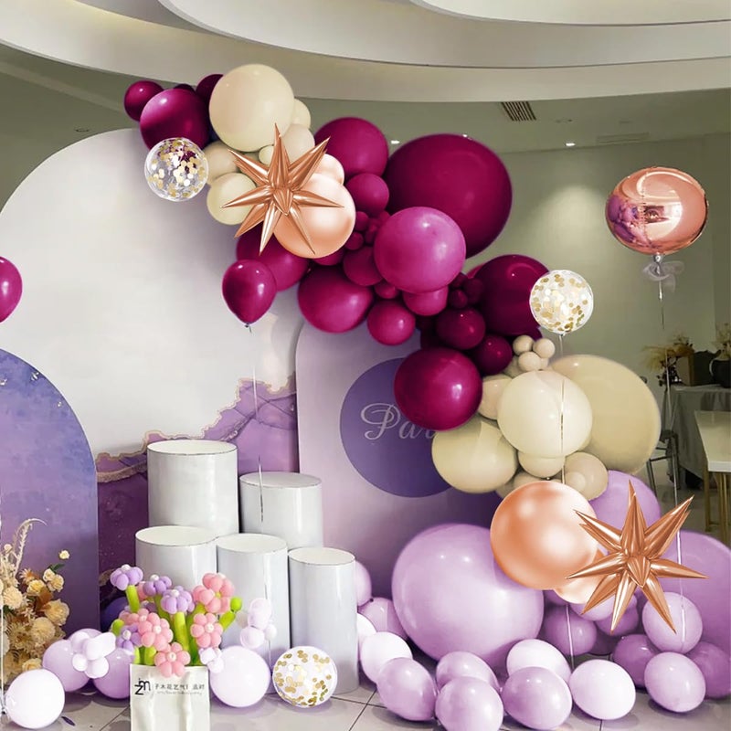 MEBAY Dusky Purple Plum and Beige Balloon Arch Kit, 156Pcs Boho Dark Purple White Balloon Garland for Birthday Party Baby Shower Bridal Wedding - Image 4