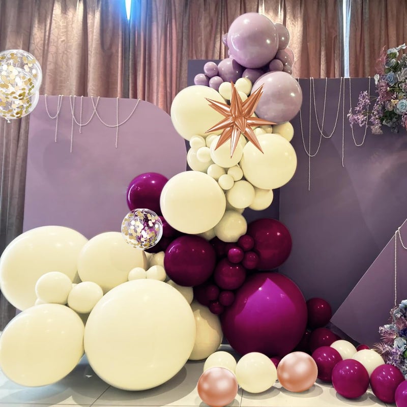 MEBAY Dusky Purple Plum and Beige Balloon Arch Kit, 156Pcs Boho Dark Purple White Balloon Garland for Birthday Party Baby Shower Bridal Wedding - Image 5