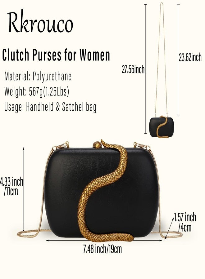 Rkrouco Clutch Purse for Women Evening Handbags Ladies Vintage Womens Crossbody Shoulder Bags PU Clutches with Detachable Chains (Black) - Image 4