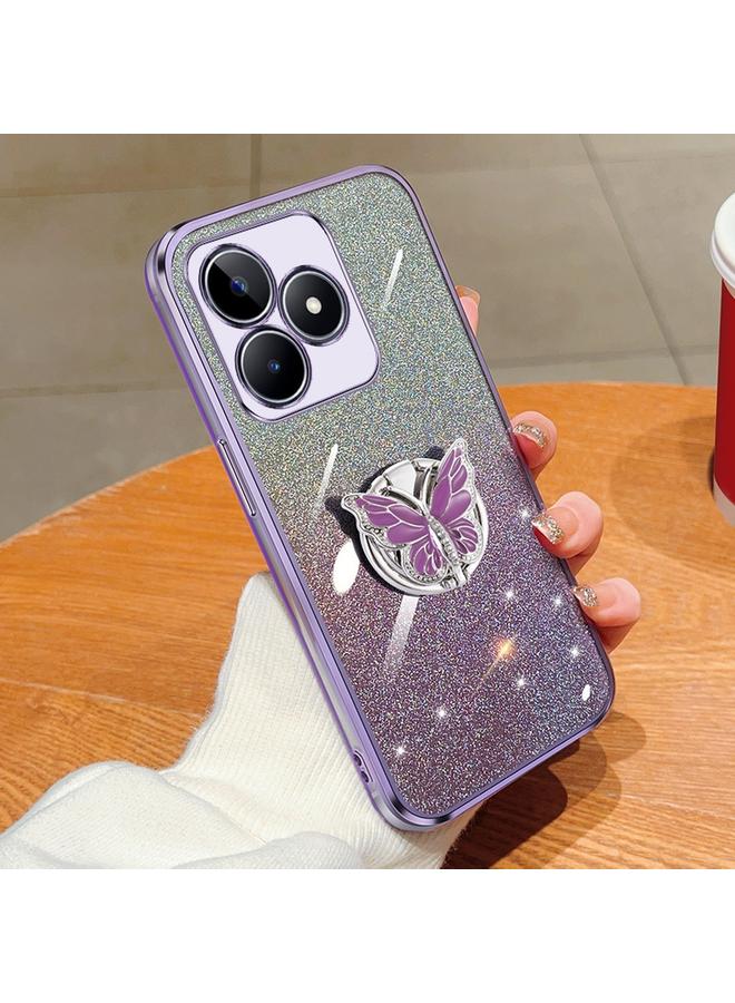 S-TOP Case For Realme C53 Plated Gradient Glitter Butterfly Holder TPU Phone Case - Image 1