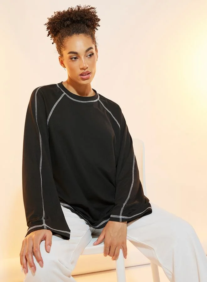 Take Two Contrast Top Stitching Raglan Sleeve T-Shirt