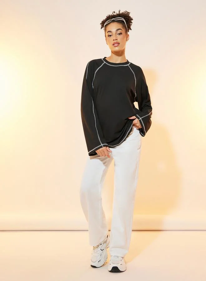 Take Two Contrast Top Stitching Raglan Sleeve T-Shirt