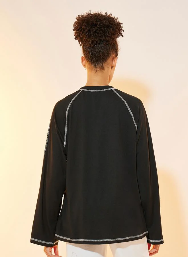 Take Two Contrast Top Stitching Raglan Sleeve T-Shirt