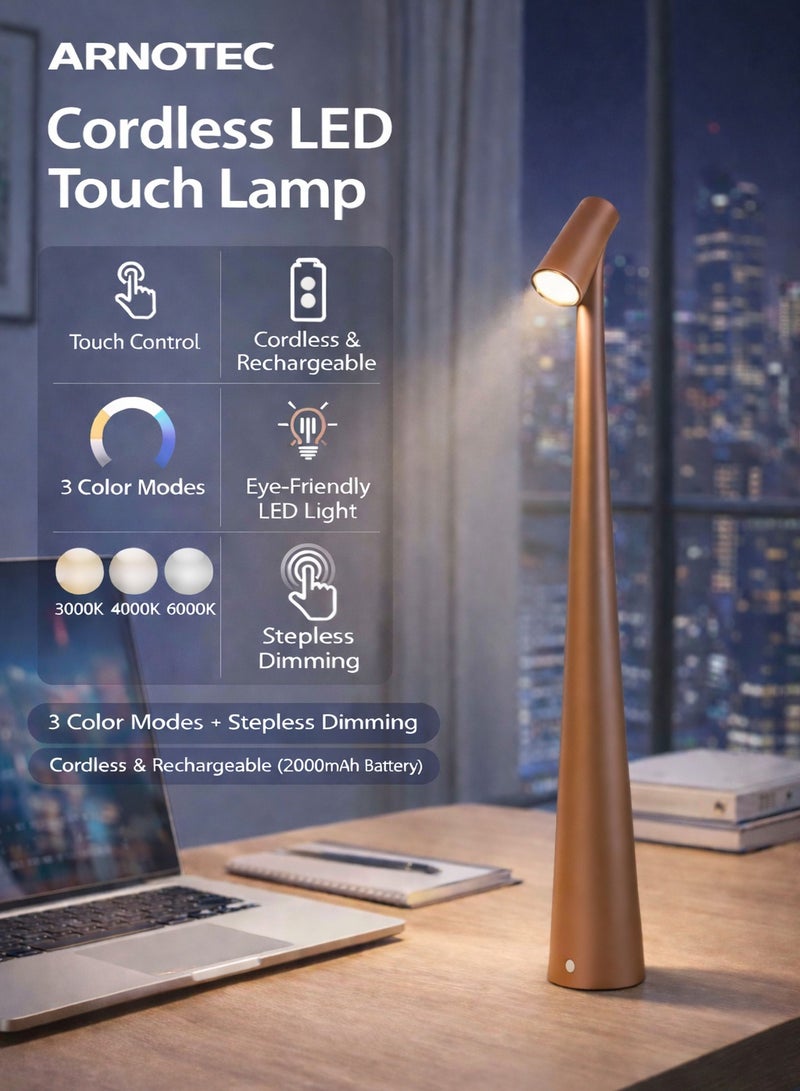 ARNOTEC Cordless LED Table Lamp Touch Control Rechargeable Bedside Desk Lamp 3 Color Modes - Image 1