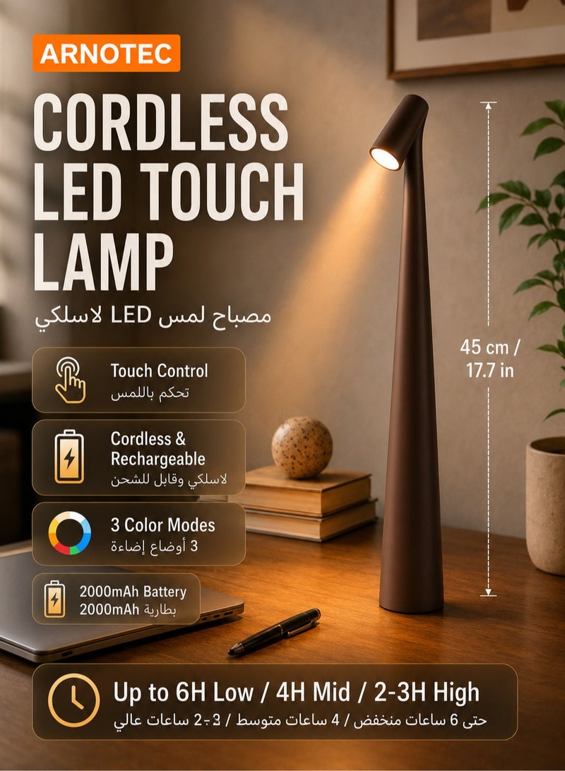 ARNOTEC 45cm Cordless LED Touch Table Lamp Rechargeable Bedside Desk Lamp 3 Color Modes Stepless Dimming USB-C Eye Caring Reading Lamp for Bedroom Office Home Decor Gift - Image 1
