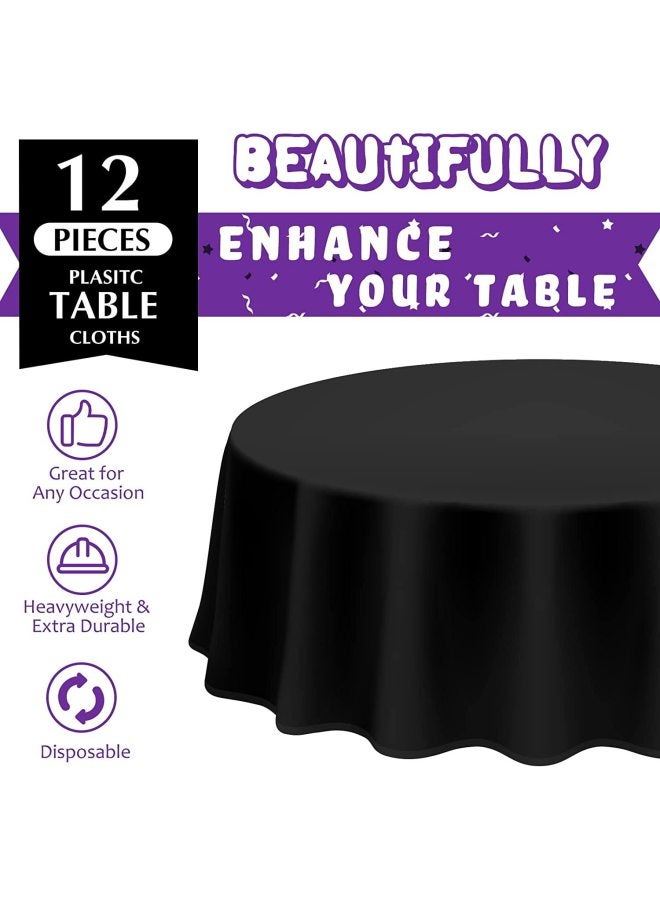 Solid Color Round Tablecloth Disposable Simple Style High-end Party Table Cover Skirt Version-Color:Black-Specifications:84 Inches/213cm - Image 3