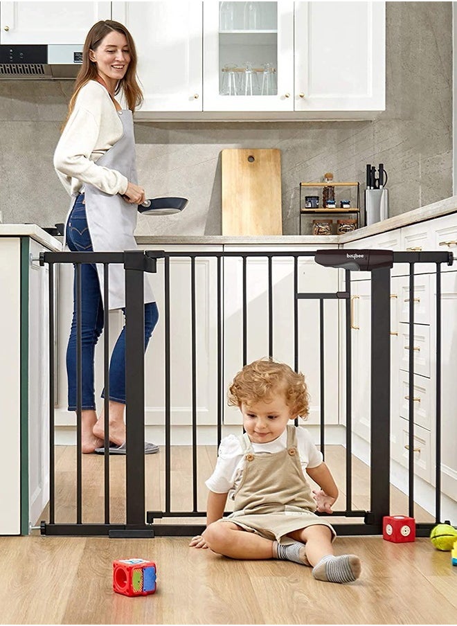 BAYBEE Baybee 75-85cm Auto Close Baby Safety Gate For Kids, Extra Tall Baby Fence Barrier Dog Gate With Easy Walk-thru Child Gate, For House, Stairs, Door- Black  - Image 3