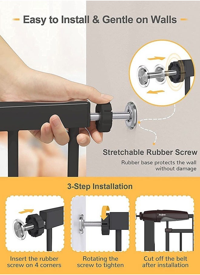 BAYBEE Baybee 75-85cm Auto Close Baby Safety Gate For Kids, Extra Tall Baby Fence Barrier Dog Gate With Easy Walk-thru Child Gate, For House, Stairs, Door- Black  - Image 5