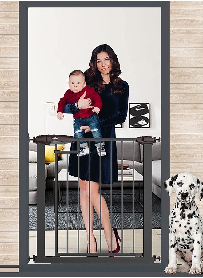 BAYBEE Baybee 75-85cm Auto Close Baby Safety Gate For Kids, Extra Tall Baby Fence Barrier Dog Gate With Easy Walk-thru Child Gate, For House, Stairs, Door- Black  - Image 2