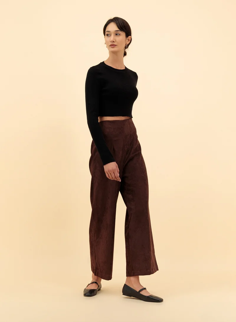 ZINALI High-Waist Straight Suede Pants