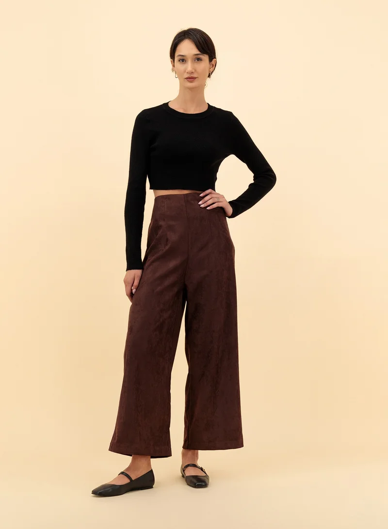 High-Waist Straight Suede Pants