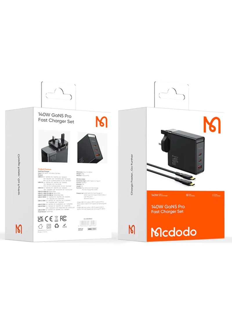140W GaN 5 Pro Dual Type-C + USB Fast Charger (UK Plug)