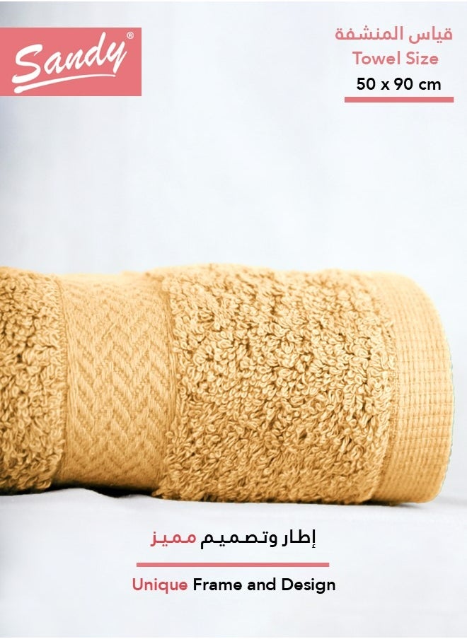 Sandy SANDY 100% Cotton Luxury Bath Towel for Hair, Hand and Face, 600 GSM Made in Egypt, Ideal for Daily Use, High Absorbent and Super Soft 90x50 cm, Camel  - Image 2