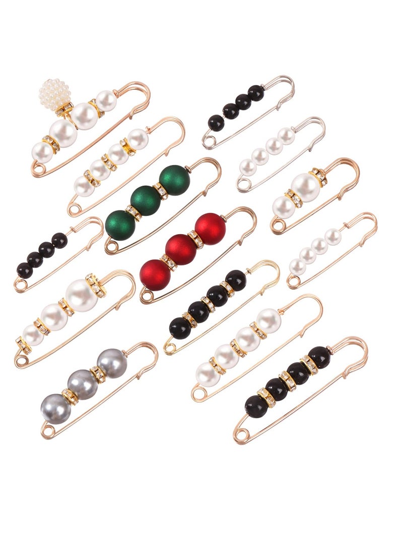 Pearl Brooch, Women Scarf Headscarf Safety Pins White Pearl Dress Anti Walking Buckle Pin Clip Pants Waist Fixed Pins Hat Shawl Accessories Decorations (14 Pieces) - Image 1