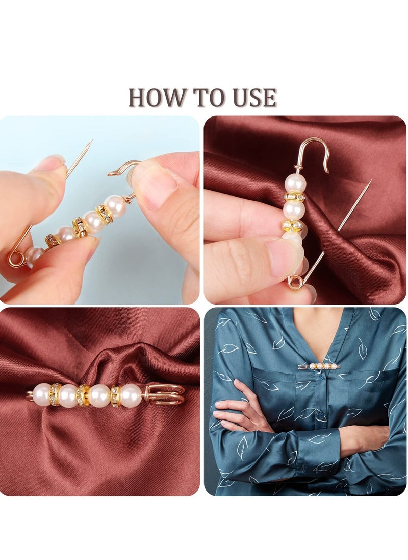 Pearl Brooch, Women Scarf Headscarf Safety Pins White Pearl Dress Anti Walking Buckle Pin Clip Pants Waist Fixed Pins Hat Shawl Accessories Decorations (14 Pieces) - Image 5