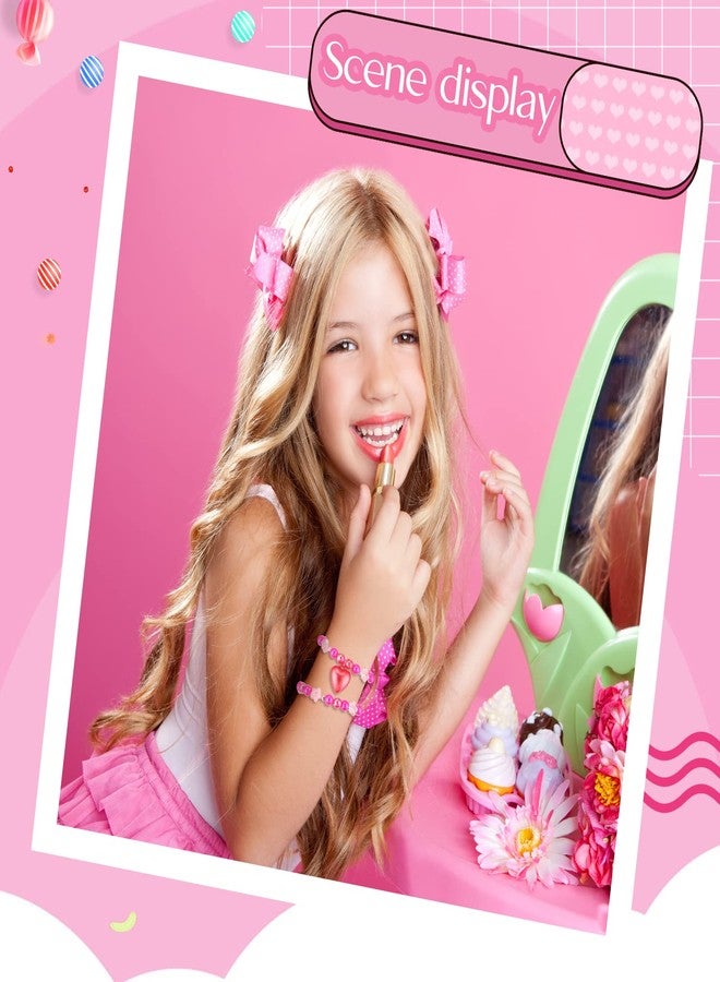 Mtlee 6 Pcs Valentine Day Girls Beaded Bracelets Cute Chunky Bubblegum Bracelets Heart Pendant Crystal Beaded Bracelet for Birthday Photo Props Costume Party Favors, Pink and Red - Image 3