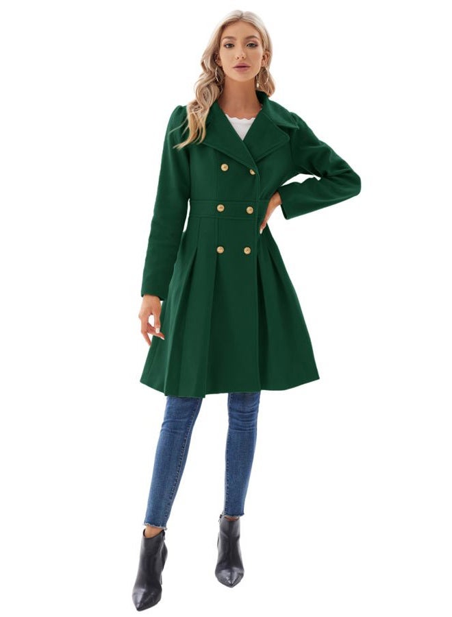 GRACE KARIN 2026 Women's Fashion Trench Coat Notch Lapel Double Breasted Thick A Line Pea Coats Jacket with Pockets(S-2XL), Dark Green, S - Image 2