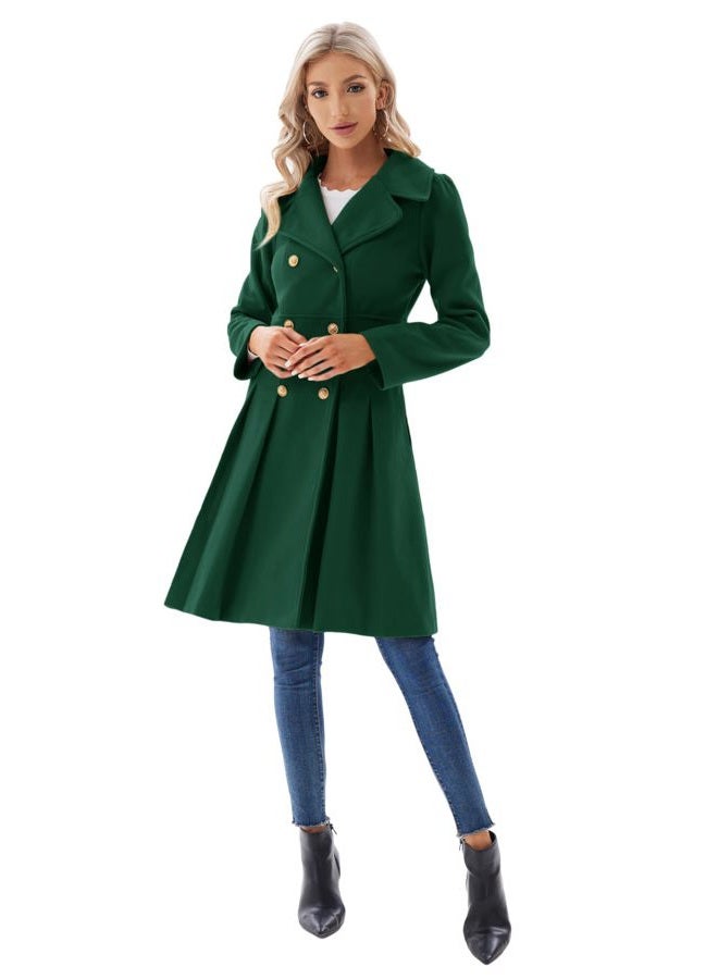 GRACE KARIN 2026 Women's Fashion Trench Coat Notch Lapel Double Breasted Thick A Line Pea Coats Jacket with Pockets(S-2XL), Dark Green, S - Image 3