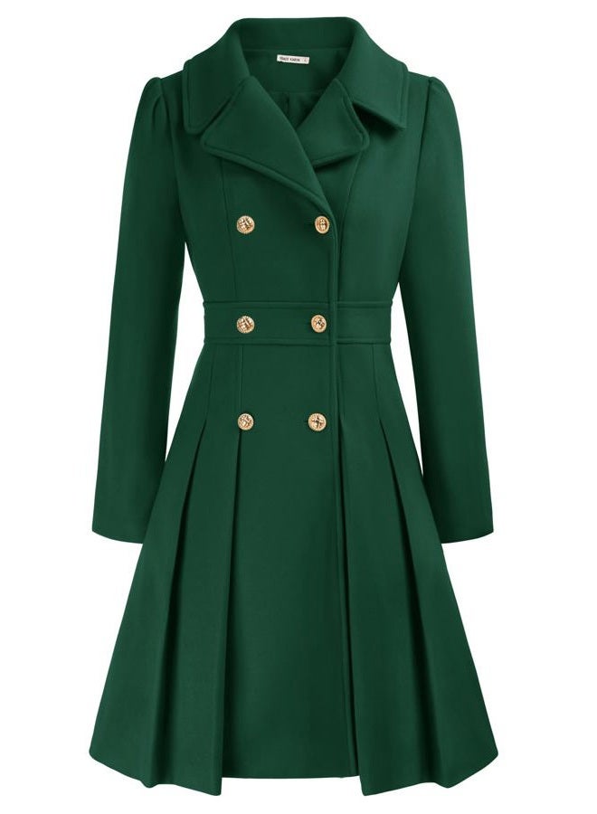 GRACE KARIN 2026 Women's Fashion Trench Coat Notch Lapel Double Breasted Thick A Line Pea Coats Jacket with Pockets(S-2XL), Dark Green, S - Image 1