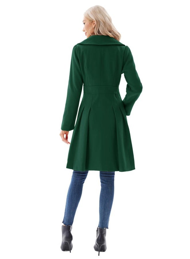 GRACE KARIN 2026 Women's Fashion Trench Coat Notch Lapel Double Breasted Thick A Line Pea Coats Jacket with Pockets(S-2XL), Dark Green, S - Image 5