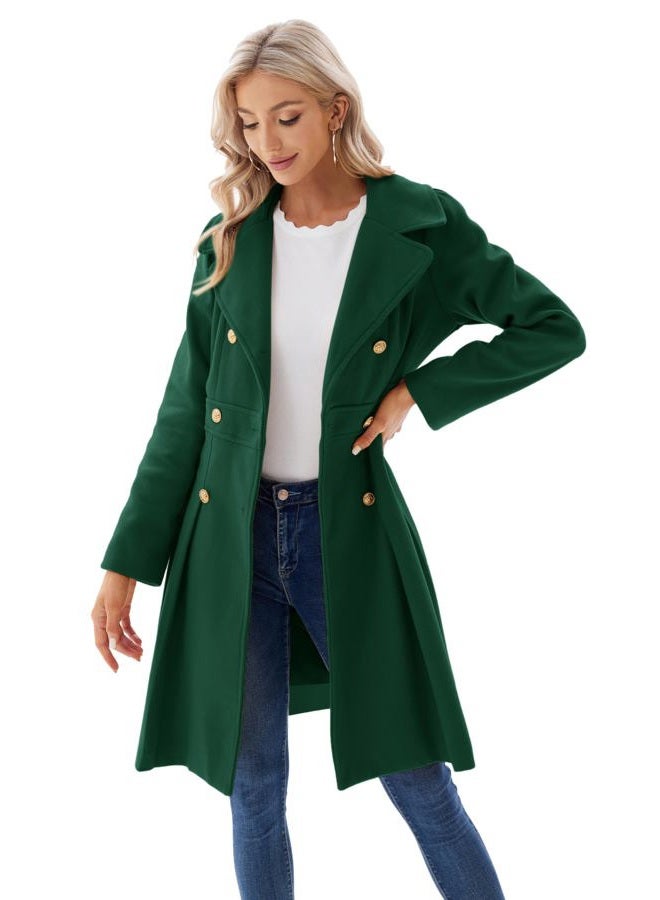 GRACE KARIN 2026 Women's Fashion Trench Coat Notch Lapel Double Breasted Thick A Line Pea Coats Jacket with Pockets(S-2XL), Dark Green, S - Image 4