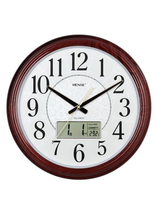 Hense Living Room Wall Clock Imitation Wood Creative Clock Simple Hanging Clock Temperature Display Quartz Clock Hw41 Calendar 42.5cm - Image 2