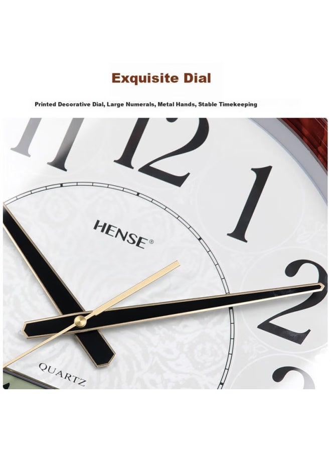 Hense Living Room Wall Clock Imitation Wood Creative Clock Simple Hanging Clock Temperature Display Quartz Clock Hw41 Calendar 42.5cm - Image 5