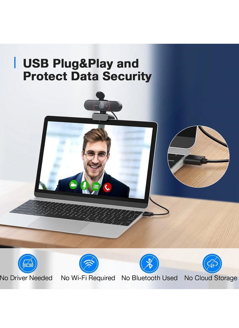 eMeet C960 4K Webcam for PC, 4K UHD Sony Sensor, PDAF Auto Focus, Dual AI Noise-Cancelling Mics, Auto Light Correction, 73° FOV, Plug&Play Webcam w/Privacy Cover, Works w/Zoom/Teams/Skype/Google Meet  - Image 4
