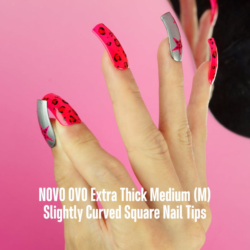 NOVO OVO Halloween Medium Slightly Curved Nail Tips Press on Full Cover, Thick Square Eagle Claw Hawk Curve Gel x Acrylic Fake Nails Extension kit, Clear Pre-etched French False Nail x 15 Sizes 240pcs - Image 2
