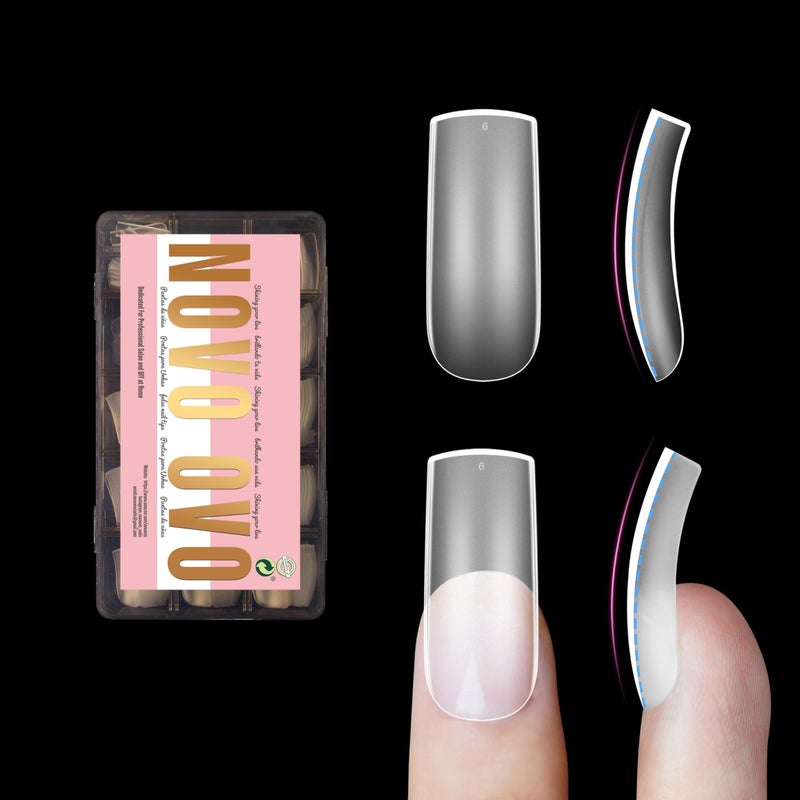 NOVO OVO Halloween Medium Slightly Curved Nail Tips Press on Full Cover, Thick Square Eagle Claw Hawk Curve Gel x Acrylic Fake Nails Extension kit, Clear Pre-etched French False Nail x 15 Sizes 240pcs - Image 1