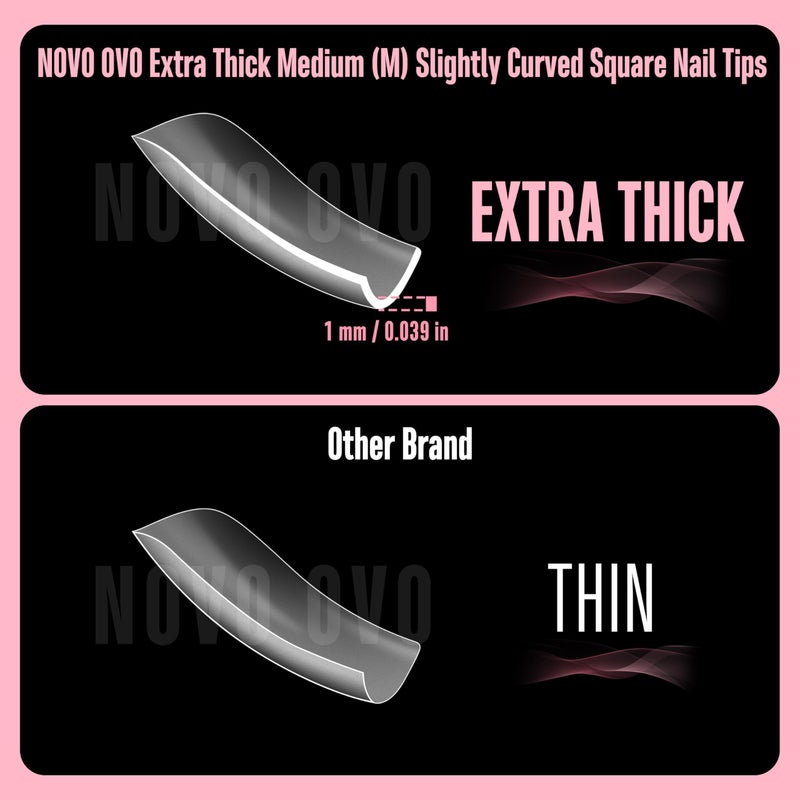 NOVO OVO Halloween Medium Slightly Curved Nail Tips Press on Full Cover, Thick Square Eagle Claw Hawk Curve Gel x Acrylic Fake Nails Extension kit, Clear Pre-etched French False Nail x 15 Sizes 240pcs - Image 3
