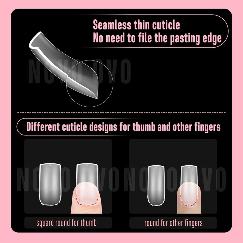 NOVO OVO Halloween Medium Slightly Curved Nail Tips Press on Full Cover, Thick Square Eagle Claw Hawk Curve Gel x Acrylic Fake Nails Extension kit, Clear Pre-etched French False Nail x 15 Sizes 240pcs - Image 4