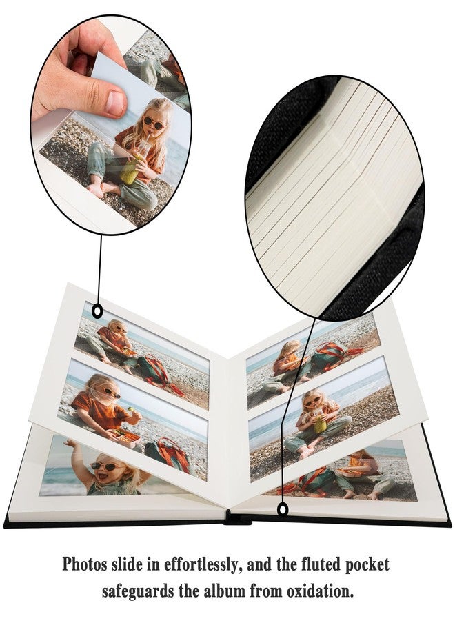 Hiwhy ألبوم صور صغير من هاي واي، مقاس 4×6، غلاف من الكتان، 24 جيبًا، كتاب صور مع مساحة للكتابة، مناسب لذكرى زواج العائلة، والعطلات، وحفلات الزفاف، وحفلات استقبال المولود، أسود - Image 4