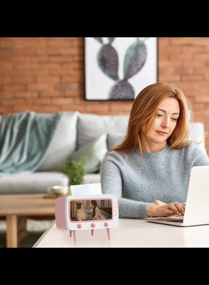 حامل صندوق الأنسجة، غطاء صندوق مناديل التلفزيون الرجعية، حامل الهاتف الخليوي لطيف وعملي حامل سدادة للحمام والمطبخ وخزانة ملابس غرف النوم والمكاتب والطاولات والحوامل الليلية والهدايا الإبداعية والوردي - Image 5