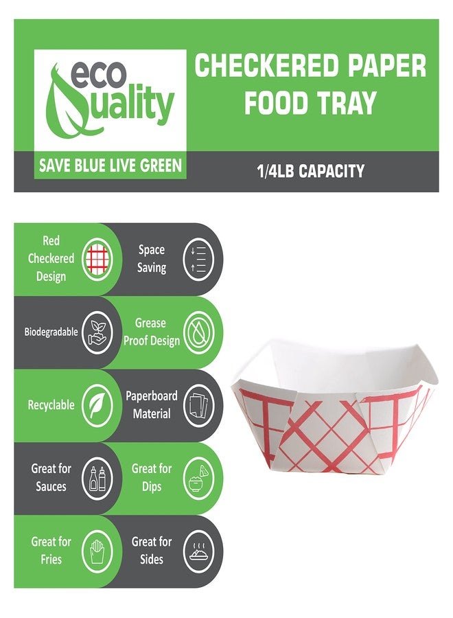 EcoQuality 100ct Disposable Paper Food Tray (1/4 LB) - Red Check Food Tray, USA MADE, Recyclable, Biodegradable, Compostable, Great for Picnics, Carnivals, Party, Camping, BBQ, Restaurants, Fries (0.25lb) - Image 2