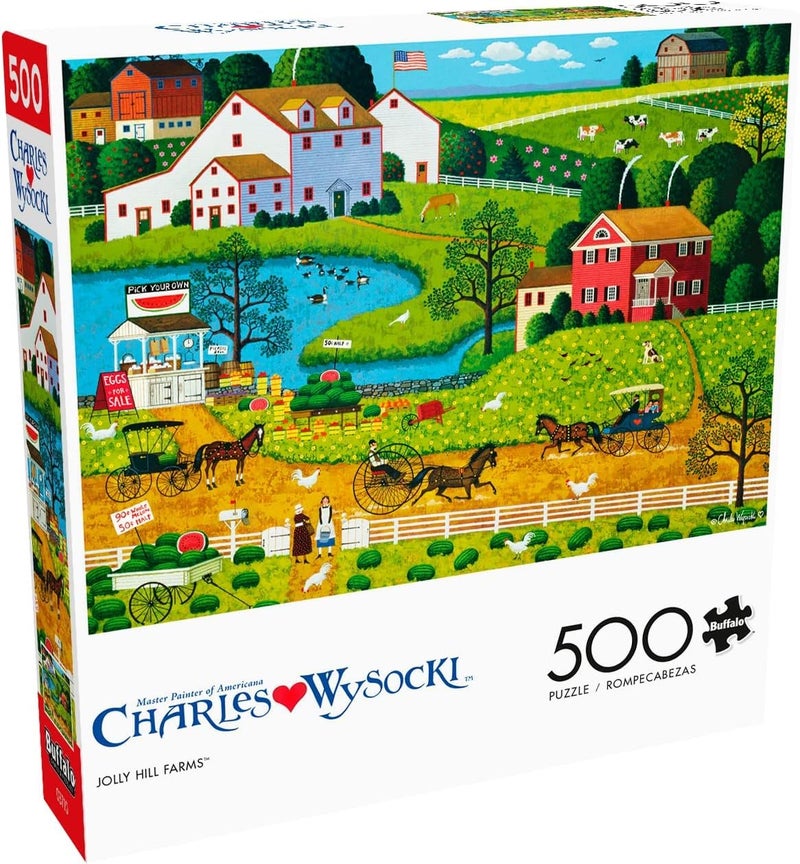 Buffalo Games Charles Wysocki Jolly Hill Farms 500 Piece Jigsaw Puzzle for Adults Challenging Puzzle Perfect for Game Nights Finished Size is 2125 x 1500