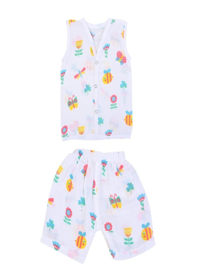 MumsLap Organic Cotton Muslin Dragon Fly Jabla & Short Set For Newborn Baby Boys & Girls | Summerwear Jabala | Sleeveless Vest | Casual Clothing 0-3 Months - Image 1