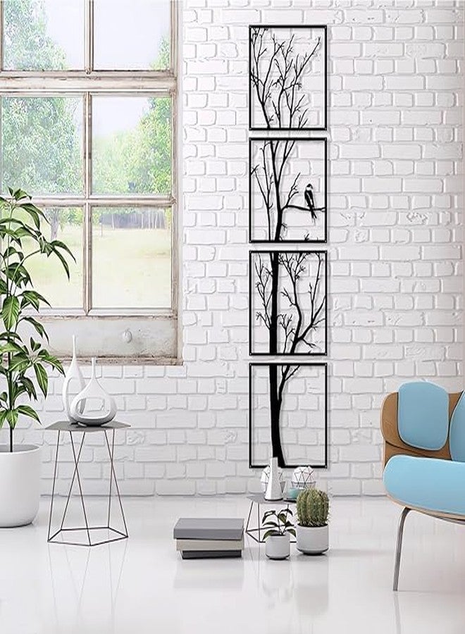 MOSCOW Wings Vertical Tree Wall Art Set Of 4 | Modern Black MDF Wall Hanging For Home Living Room Bedroom Hall Decoration - Image 3