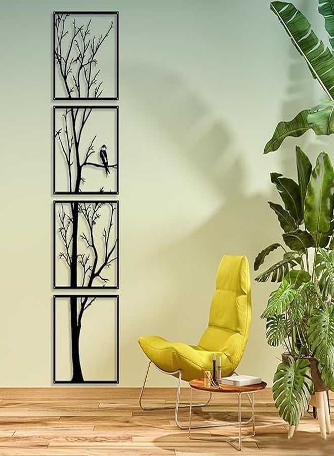 MOSCOW Wings Vertical Tree Wall Art Set Of 4 | Modern Black MDF Wall Hanging For Home Living Room Bedroom Hall Decoration - Image 1