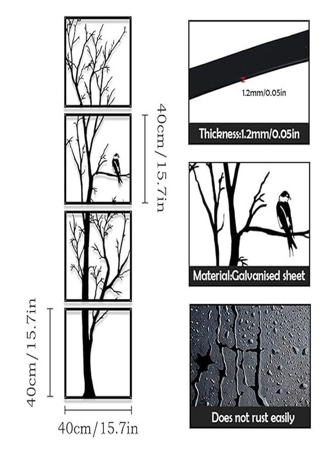 MOSCOW Wings Vertical Tree Wall Art Set Of 4 | Modern Black MDF Wall Hanging For Home Living Room Bedroom Hall Decoration - Image 2