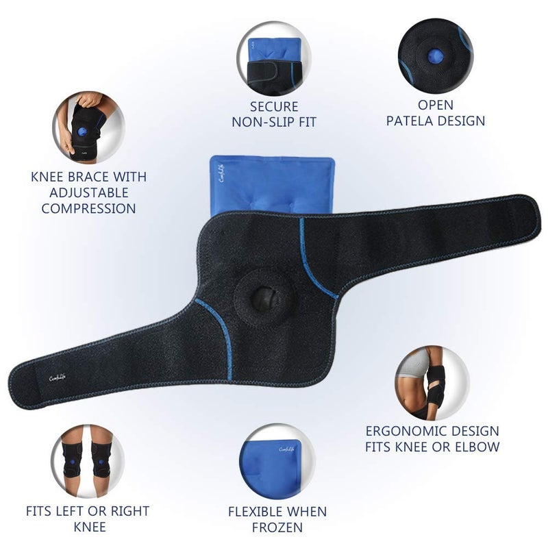 ComfiLife Knee Ice Pack with Wrap Reusable Hot & Cold Therapy Gel Pack Adjustable Compression Support for Injuries, Pain, Surgery, Arthritis, Meniscus and More - Image 2
