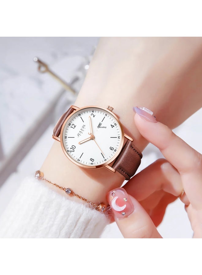 Julius Women's Watch New Style For Junior High School And High School Students, Girls' Exam Calendar Quartz Watch Brown Ja-1516lc - Image 2