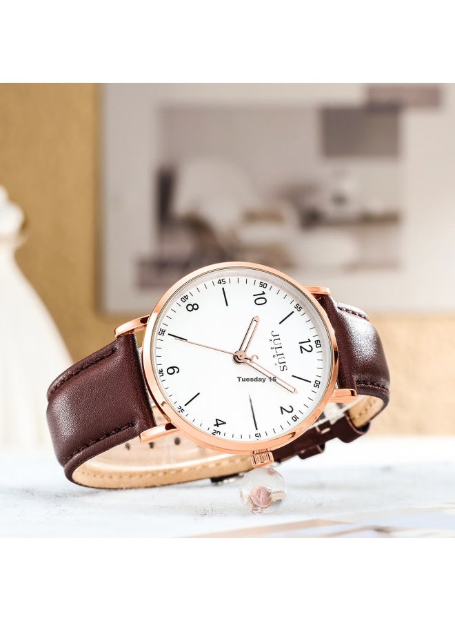 Julius Women's Watch New Style For Junior High School And High School Students, Girls' Exam Calendar Quartz Watch Brown Ja-1516lc - Image 5