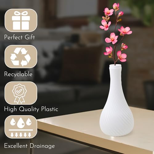 bvslf Decorative Flower Vase for Home Decor Center Table Bedroom Living Room & Office Decoration, Flower Holder, Flower Vase for Home Office Decor Set of 1, White Plastic Vase, 9.5" Long - Image 3