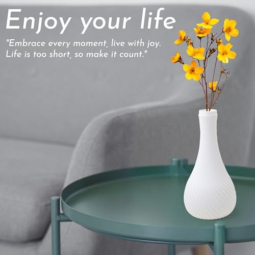 bvslf Decorative Flower Vase for Home Decor Center Table Bedroom Living Room & Office Decoration, Flower Holder, Flower Vase for Home Office Decor Set of 1, White Plastic Vase, 9.5" Long - Image 4
