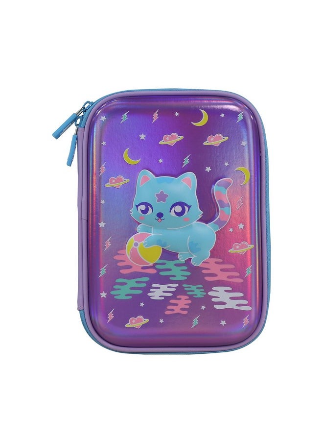 SMILY KIDDOS Smily Kiddos Single Compartment V2 Kitty Theme Purple Hardtop Pencil Case with Compartments - Kids Large Capacity School Supply Organizer Students Stationery Box - Girls Boys Pen Pouch, Purple  - Image 1