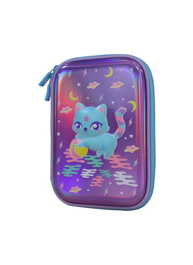 SMILY KIDDOS Smily Kiddos Single Compartment V2 Kitty Theme Purple Hardtop Pencil Case with Compartments - Kids Large Capacity School Supply Organizer Students Stationery Box - Girls Boys Pen Pouch, Purple  - Image 2