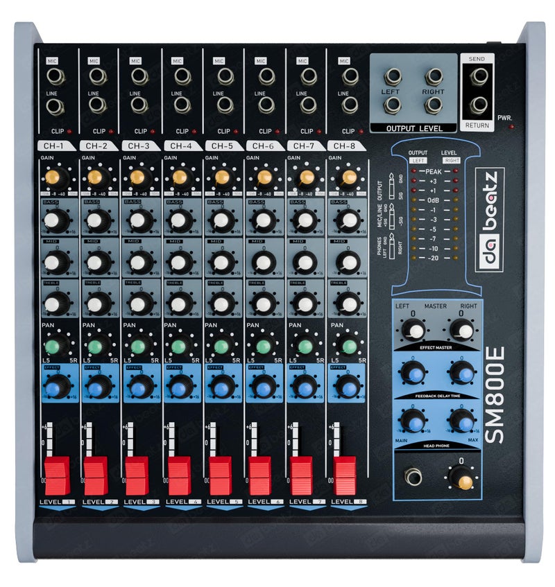 da.beatz. DaBeatz SM800E Professional 8 Channel Audio Mixer, Stereo Echo DJ Sound Mixer for Parties, Stage Effects, Weddings, Karaoke & Studio Recording Giving Your Occasion an Impressive Output - Image 1